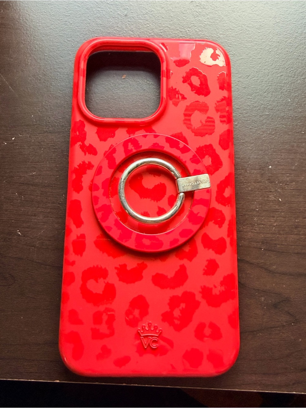 Velvet Cavier iPhone 15promax Red Leopard Phone Case w/ detachable finger loop